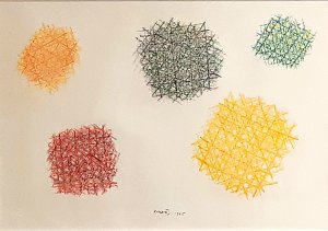 Piero Dorazio, reticoli, 1965,  pastelli su carta, 35x50 cm